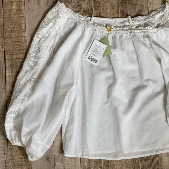 NWT Anthropologie Leifsdottir White Off Shoulder Embroidered Peasant Top S - Picture 12 of 15